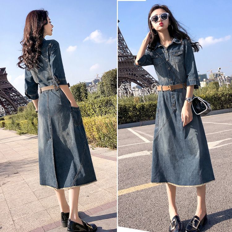 ファッションショップaya デニム ミディアム丈ワンピース