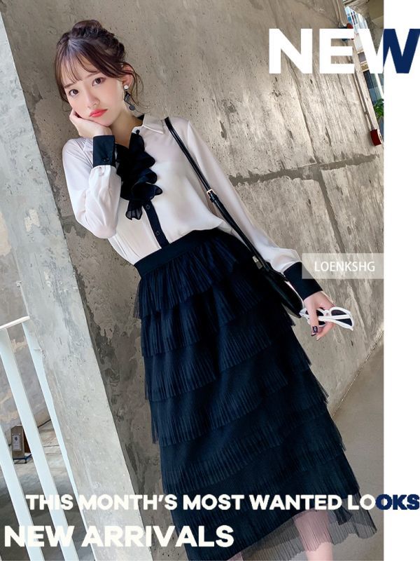 あずさ 11/25まで   クラロリ   ブラウス  スカート セット ファッションショップAya☆バイカラー・ブラウス・スカート