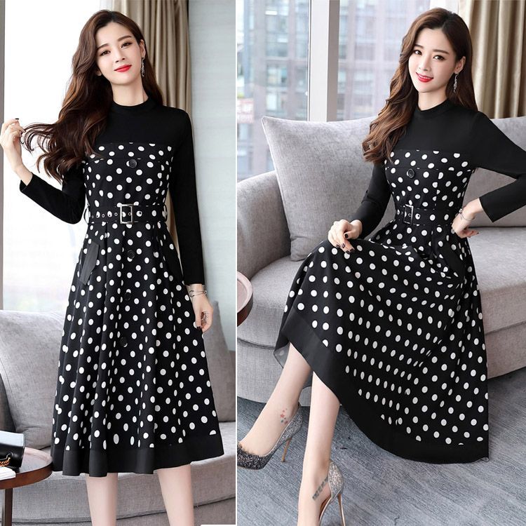 ファッションショップAya☆ネック切り替え・ドットワンピース ファッションショップAya☆ネック切り替え・ドットワンピース