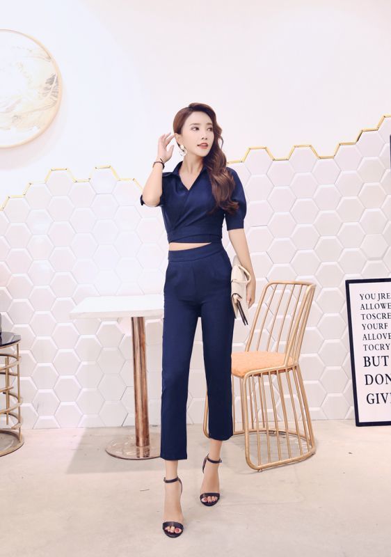 boohoo トーナルジオ 長袖 スマートシャツ & パンツ 上下セット ファッションショップAya☆ショート丈カットソー・スリムパンツ