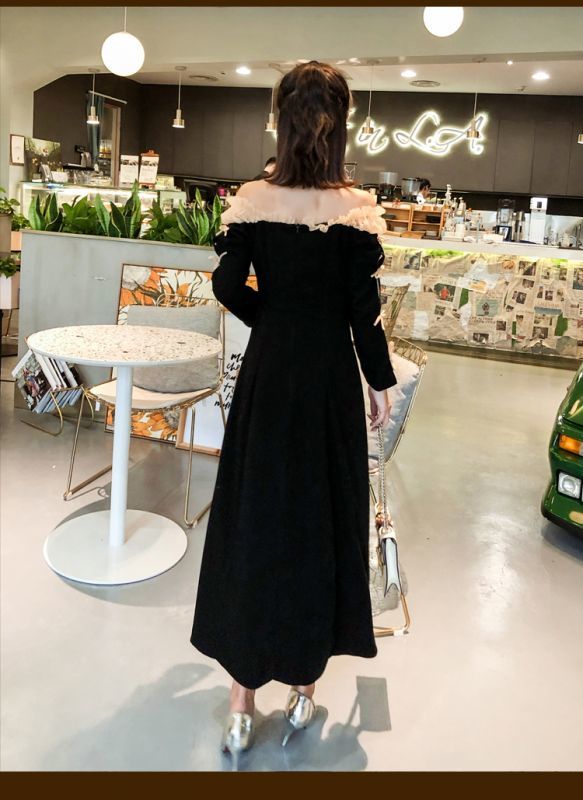 ファッションショップAya☆オフショル・リボン袖絞り・ロングワンピース