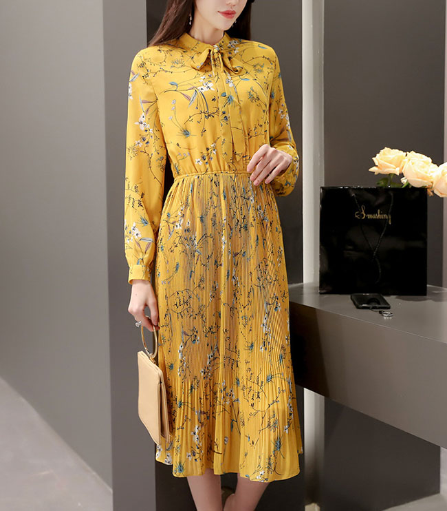ファッションショップAya☆イエロー・花柄・ワンピース